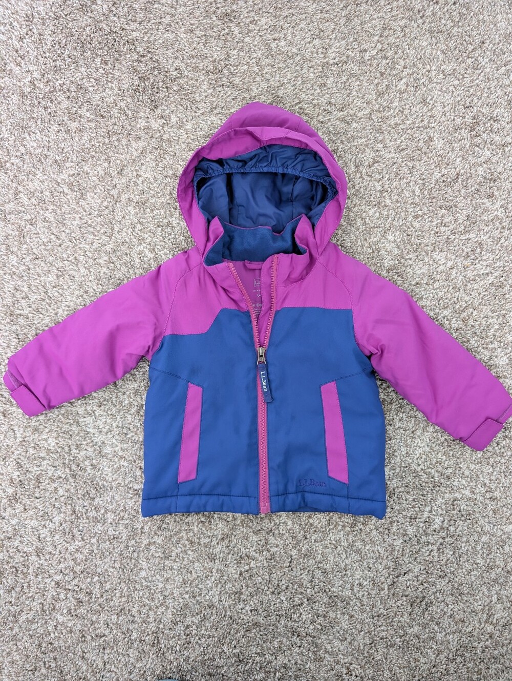 LL Bean Baby Two-Tone Hooded Winter Snow Jacket - Purple & Navy Sz 6-12mo
